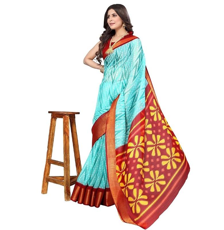 TreegoArt Fashion Women's Bhagalpuri Cotton Printed Saree With Unstitched Blouse Piece - Pack Of 1