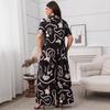 2025 New Plus Size Printed Loose Short Sleeve Cardigan & Wide Leg Pants Set for Women