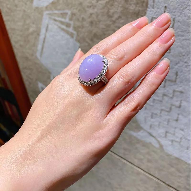 Exquisite Light Purple Ring   Natural Violet Chalcedony Large Oval Rings For Women Luxury Elegant Engagement Jewelry