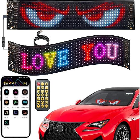 2PCS LED Eyes For Car Windshield, 13.7"X4" Devil Eyes Light For Cars, Programmable Soft Screen LED Sign With APP Control And Remote Controller