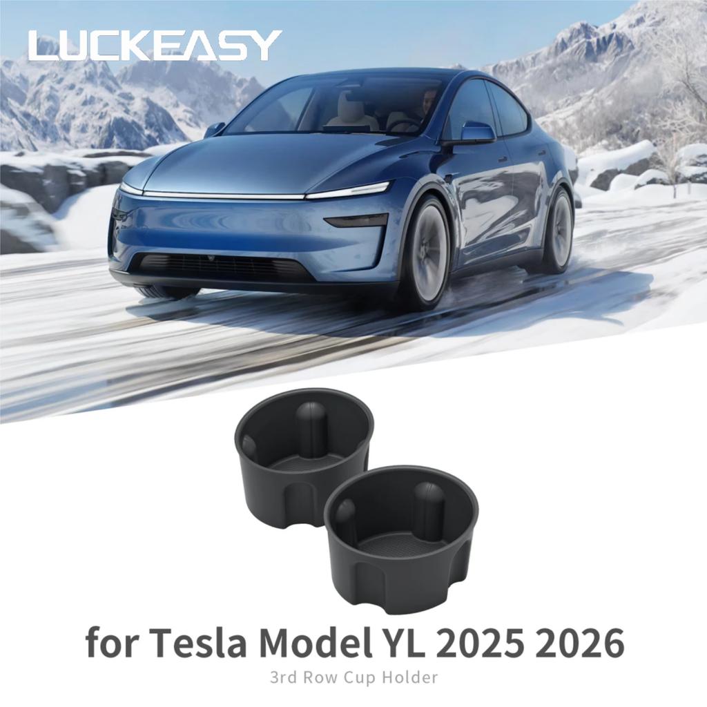 LUCKEASY for Tesla Model YL 2025 2026 3rd Row Cup Water Cup Holder Insert Car Holder Tray Silicone Organizer Tidying