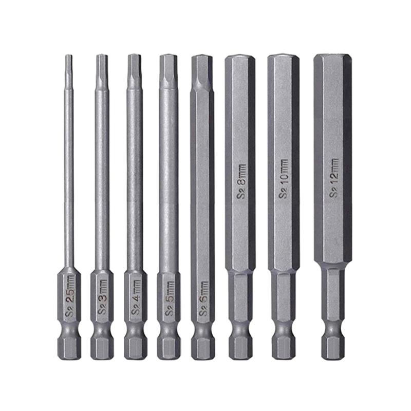 Hex Head Allen Wrench Screwdriver Bit SAE Metric 1/4" Hex Shank Magnetic Screw Driver Bit S2 Steel Electric Drill Hand Tools