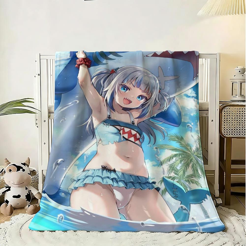 G-Gawr Gura Anime Throw Soft Flannel Throw Blanket, Lightweight Breathable Summer Nap Blanket For Sofa Home Travel Cozy Decor