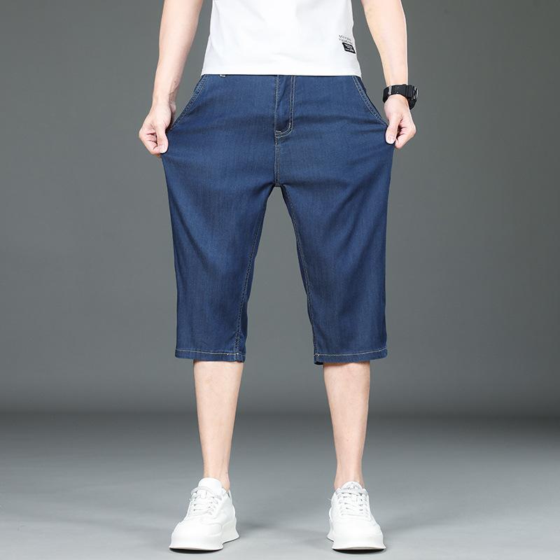 Ultra-thin Tencel Denim Shorts For Men, Loose, Straight, Soft, Casual, Versatile, Cropped Pants, Summer Trend, Versatile