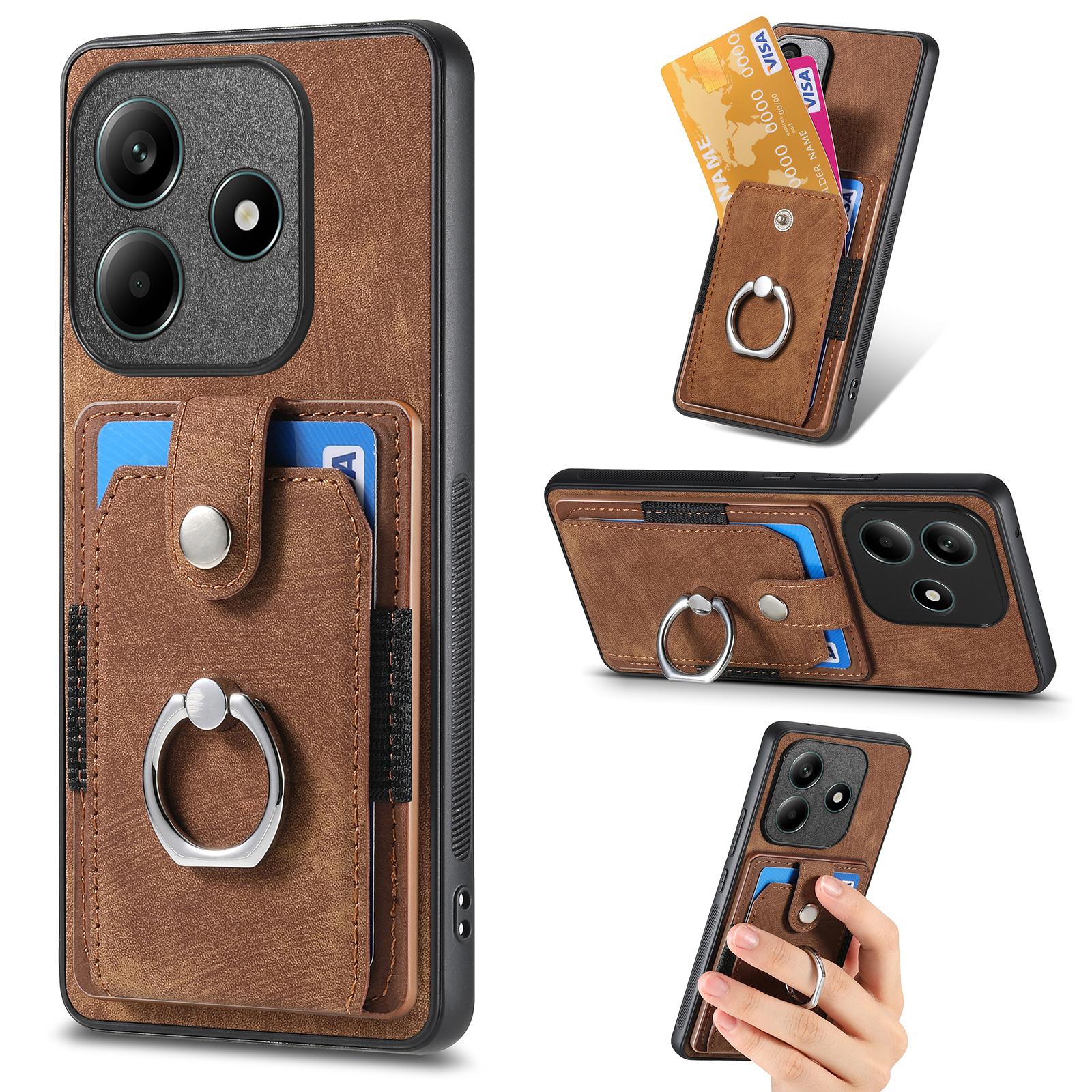 

For Xiaomi Redmi Note 14 5G Phone Case Leather Back Cover with Card Slots Kickstand Brown