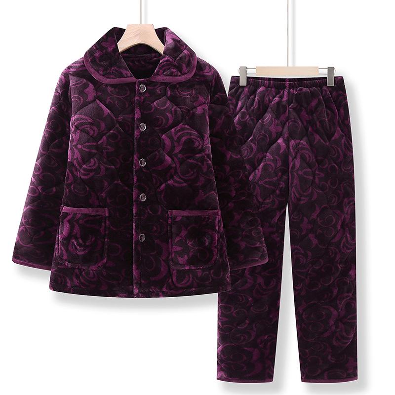 

Grandma Winter Quilted Pajama Set - Women s Warm 3-Layer Cotton Sleepwear for Middle-Aged & Elderly 3XL (140-160 lbs)