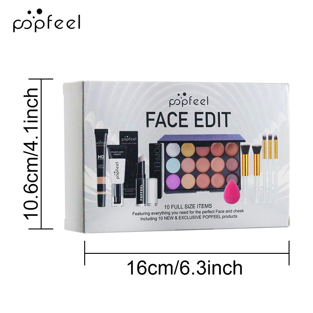 POPFEEL FACE EDIT Makeup Set - 15 Colors Concealer & Contour Palette, Power Grip Primer, HD Liquid Concealer, Brushes & Sponge Kit