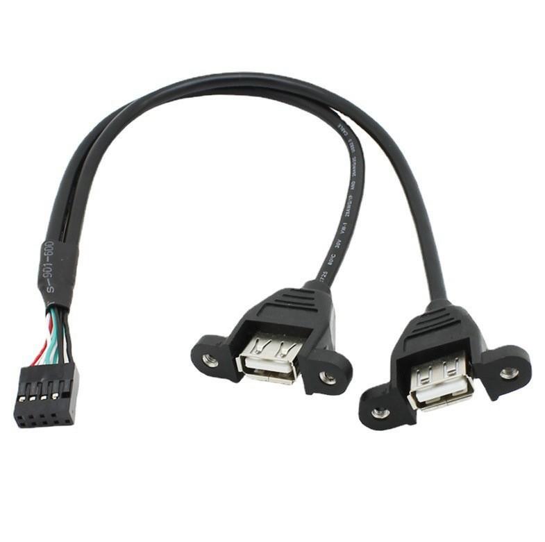 9Pin USB2.0 Internal Cord,Dual USB-A Panel Mount Female,2.54mm MB Front Header,30cm/50cm Option PC Chassis Front Panel DIY