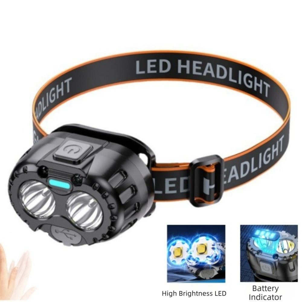 Portable Plastic LED Headlamp Mini USB Rechargeable Head Flashlight Long Lasting Hands-Free Powerful Headlamp Hiking