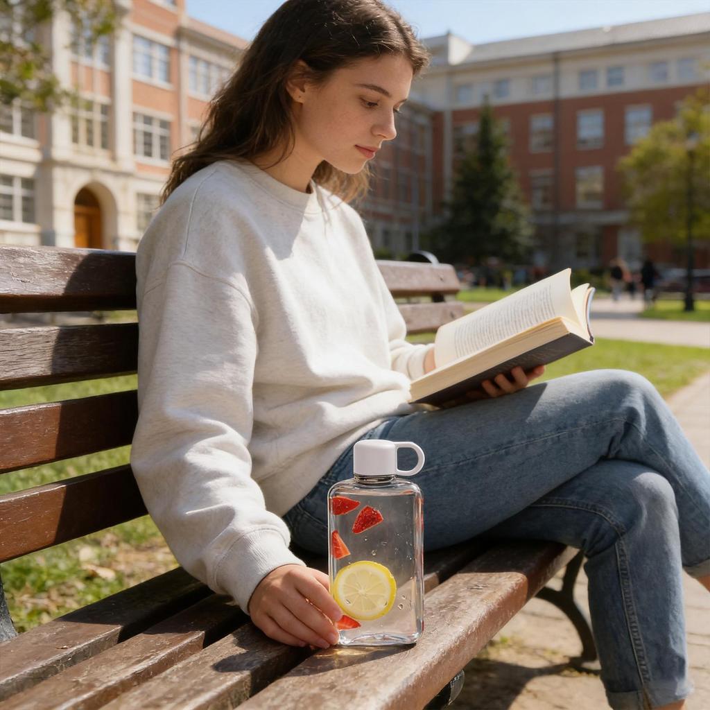 Flat Water Bottle 500ml Portable Flat Leakproof Cup Rectangular Water Bottle For Freezer Juice Beverage Coffee Drink Camping