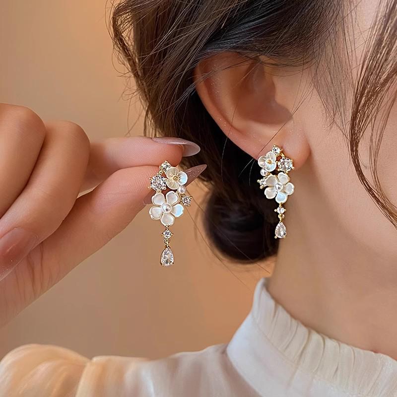 925 Sterling Silver Needle Dopamine Color Flower Stud Earrings - Fashionable Seaside Vacation Style