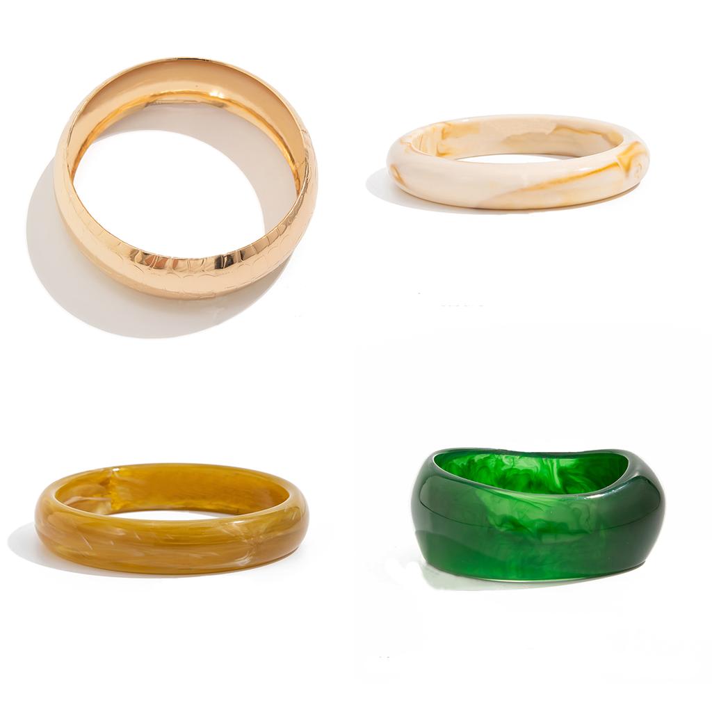 Ingemark Trendy Vintage Green Resin Thick Chunky Bangles for Women 2025 New Exquisite Stacking Up Bracelet Daily Party Jewelry