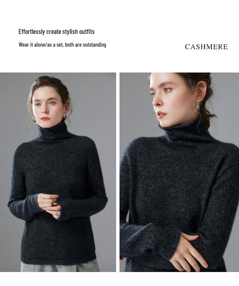 Women's High-Neck Cashmere Sweater: Autumn/Winter, Fancy Yarn, Loose, Thick, Long Sleeve Base Layer