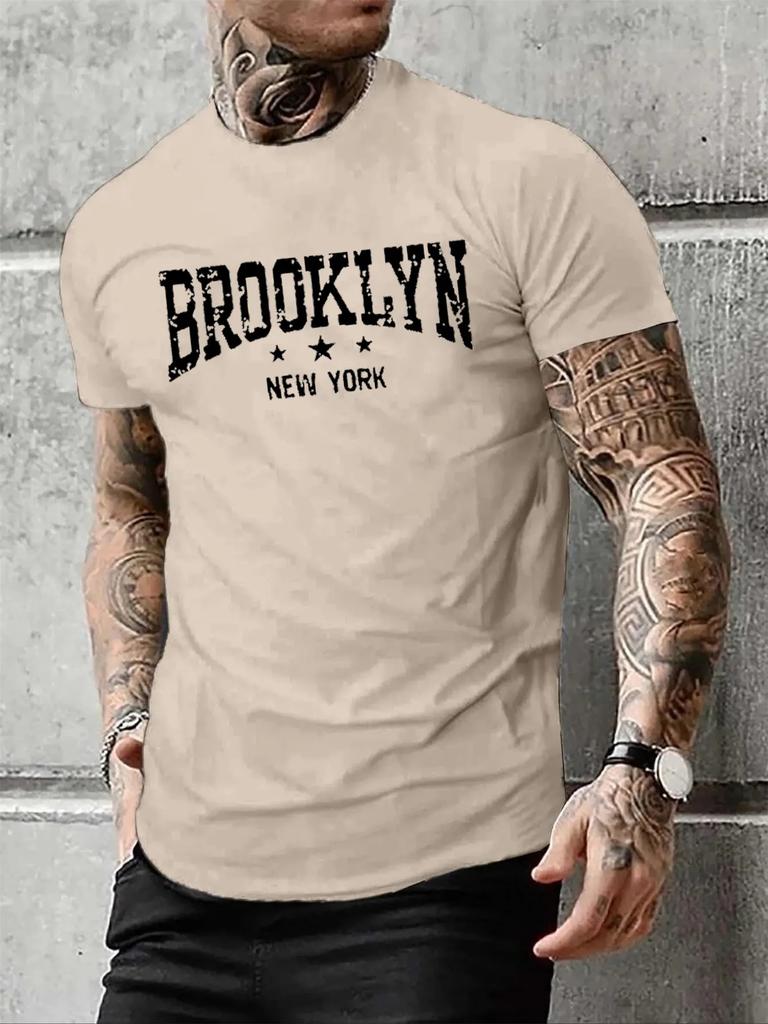 New York Brooklyn letterprinted mens casual summer Tshirt roundneck comfortable shortsleeved Tshirt