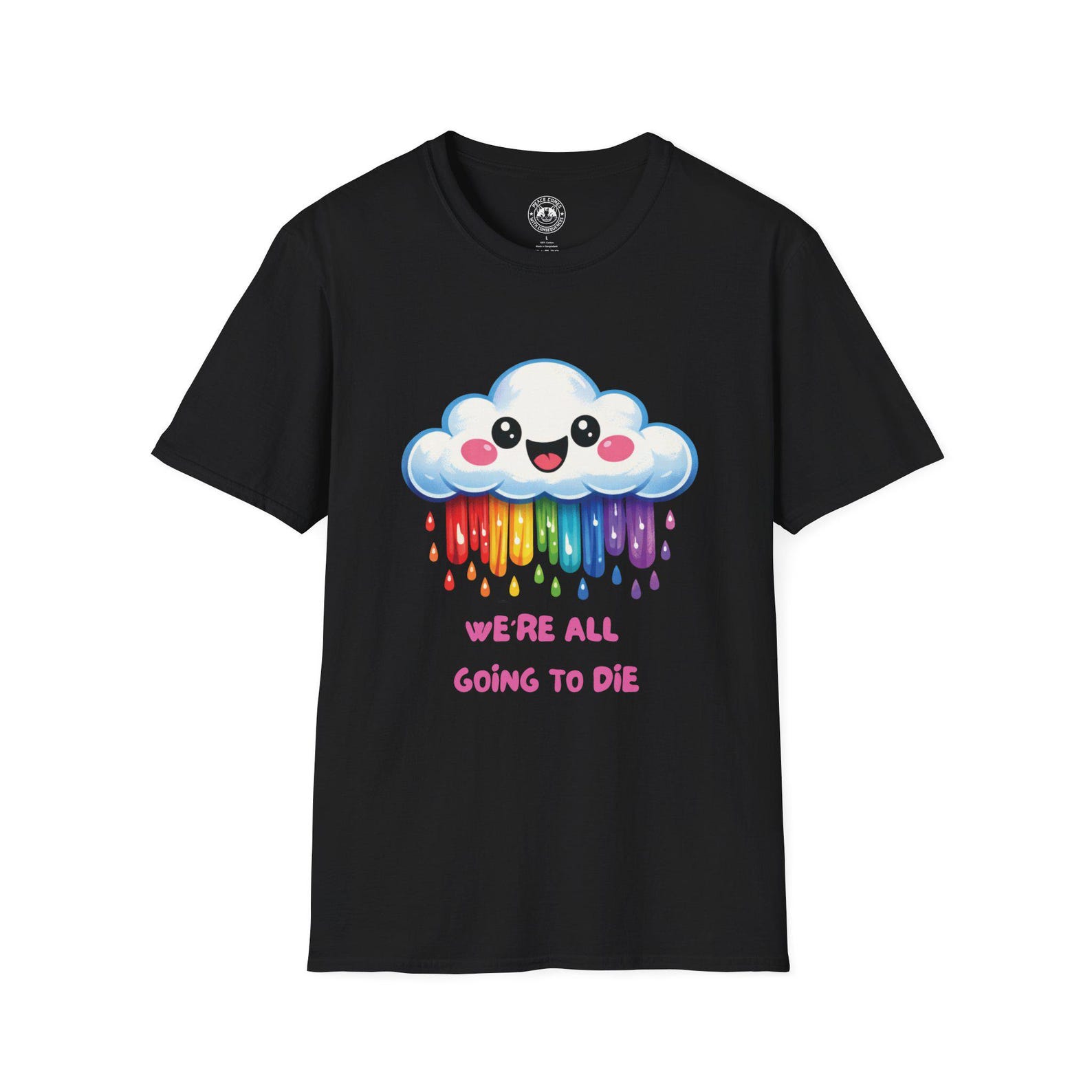 Smiling Kawaii Cloud T-Shirt | Rainbow Doom, Existential Dread Print 2XL