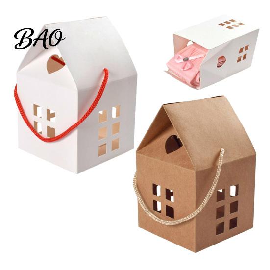 Cute Hollow Out Gift Boxes 10PCS House Shape Cardboard Candy Boxes, Window Design Containers Aromatherapy Packaging with Portable Rope, Decorative for