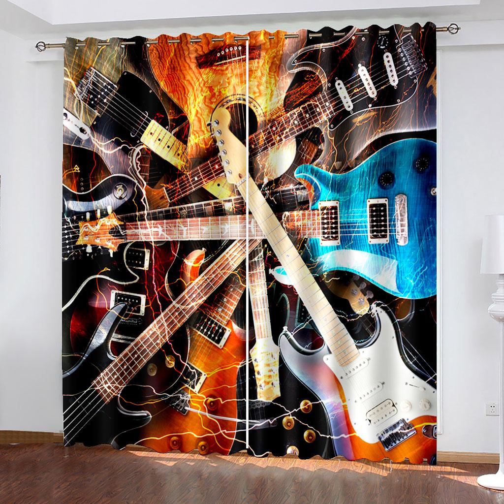 Stylish Bass Thin Graffiti Window Curtains In Youngsters Bed Chamber Living Living Space Hall Treatments Kitchen Decoration Drapes Blinds Rock Music