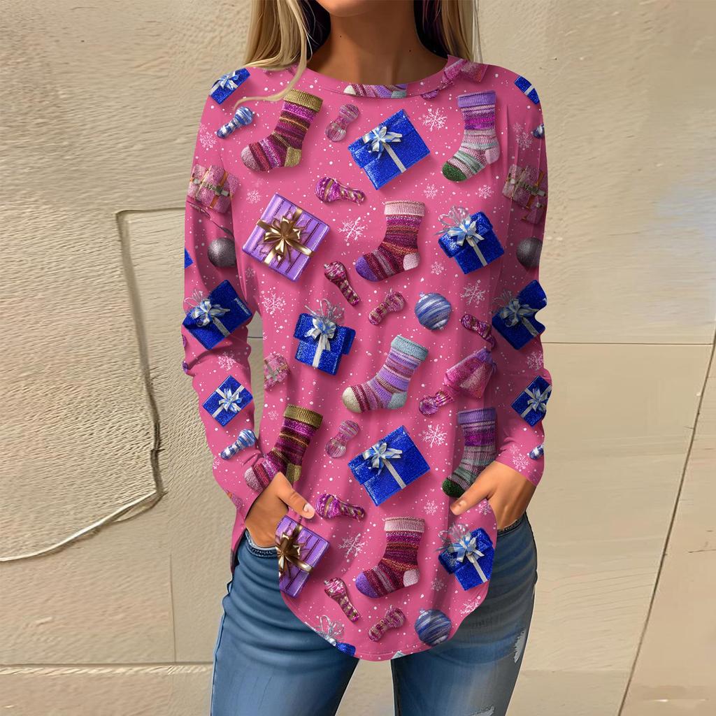 Tee Shirts For Women Fall Casual Long Sleeve Shirts Sweatshirt Vintage Graphic Printing Top Pullover Valentine's Day