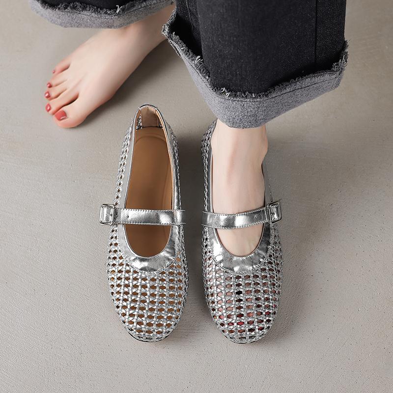 

Fashion 2025 New Summer Women Flats Shoes for Women Fashion Hollow Out Round Toe Mary Jane Shoes Breathable Flat Shoes Low Heels Women 40