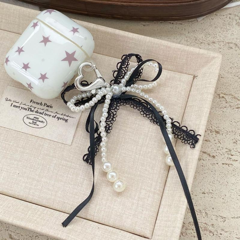 Y2K Sweet Lace Imitation Pearl Bow Keyring Ins Style Bowknot Keychain Trendy Girly Key Holder Bag Pendant Girls Gift