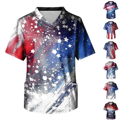 Top de Cuidado de Manga Corta con Cuello en V y Bolsillo de Pecho con Estampado para Hombre