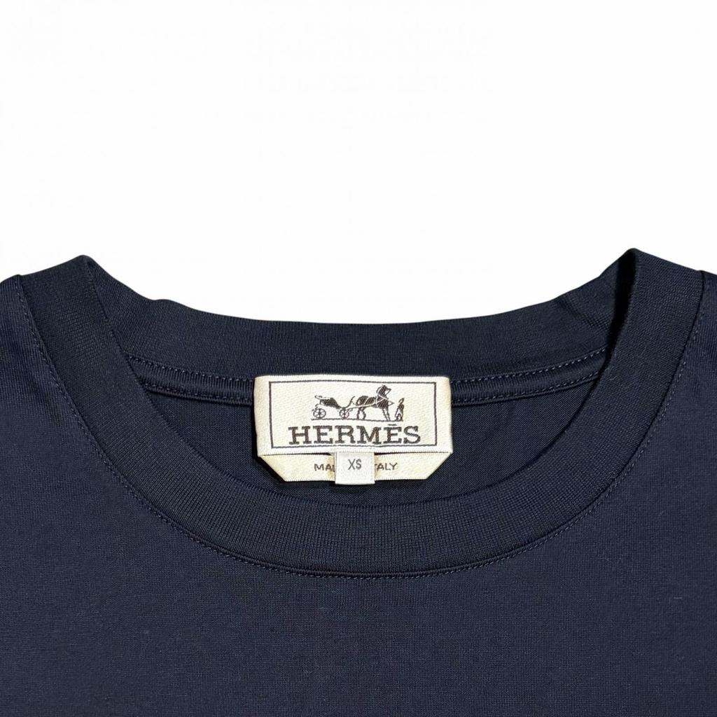 HERMES Chevaux Asymmetrical T-Shirt Dark Navy Men's Size XS Model H357925