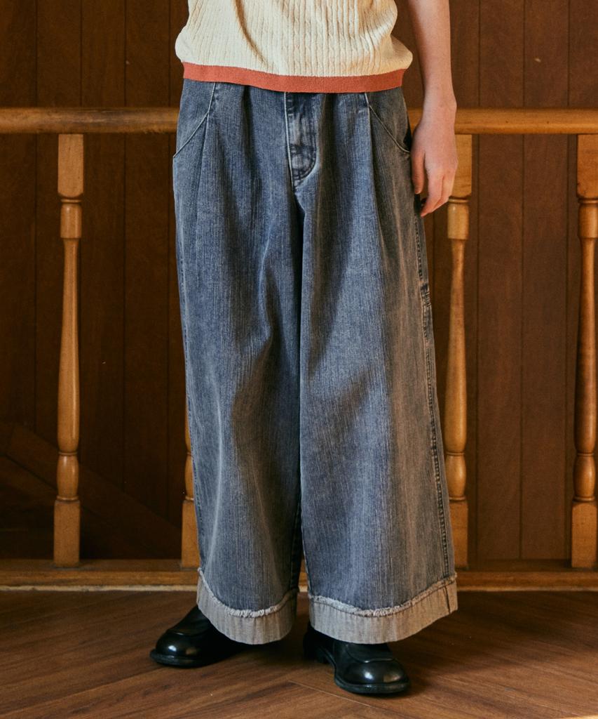 Iseuteuseobiseusyab Double Roll-Up Denim Pants - Light Indigo