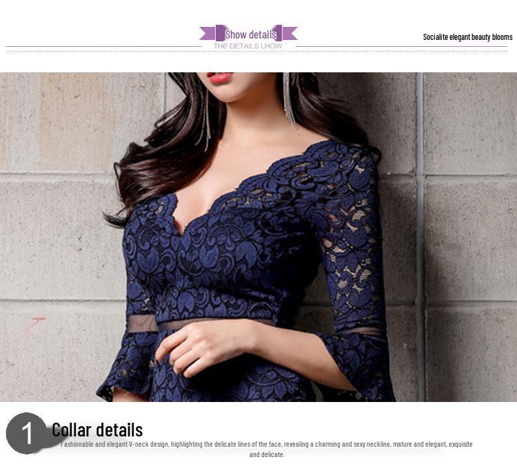 Korean Style Women's V-Neck Lace Slim Fit Pencil Dress