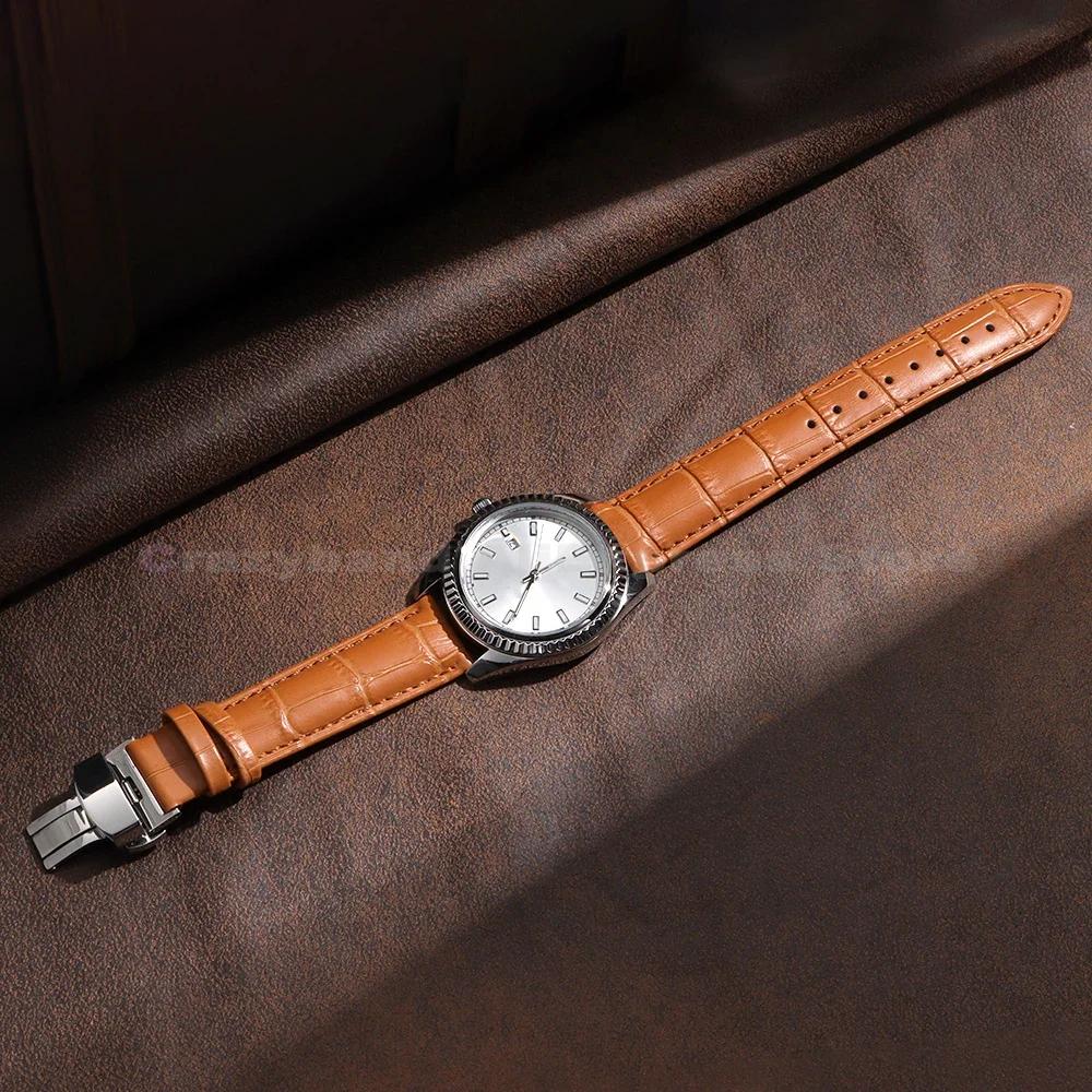 Genuine Leather Strap Band Butterfly Clasp Bracelet Common WristBand Accessories with Wooden Box 16mm 18mm 19mm 20mm 22mm 24mm