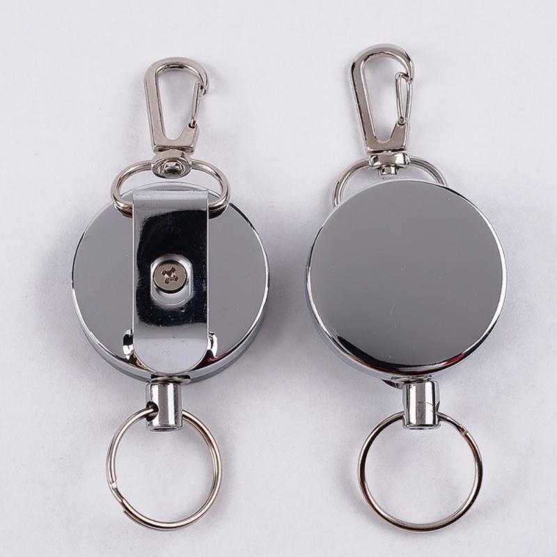 1pcs All Metal Easy Pull Buckle 4 High Resilient Telescopic Rope Key Ring Anti-theft Stretch Keychain