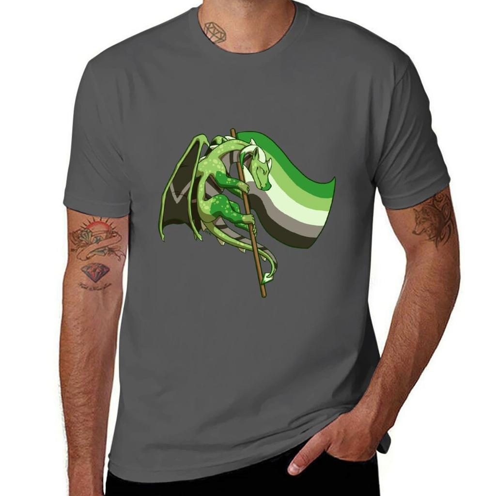 AroUnisextic Pride Flag Dragon (3rd EditionWhite Stripe) TShirt Casual Basic Short Sleeve TShirt