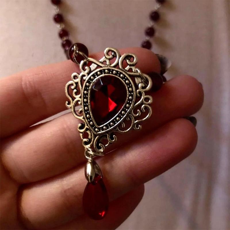 Gotický viktoriánský náhrdelník Romantický vintage krvavě červený korálkový řetízek Pro ženy Dívky Vynikající choker Šperky Doplňky Dárky