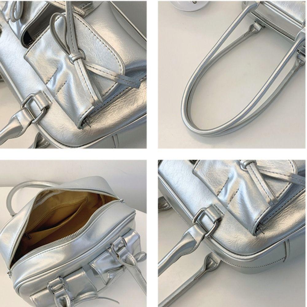 French Style Bow Tie Bowling Bag Elegant Women Handbags Vintage Boston Shoulder Bag  Armpit Bag