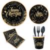Black And Gold Happy New Year Theme Party Set Paper Cups Paper Plates Paper Towels Tableware New Year'S Arrangement Supplies