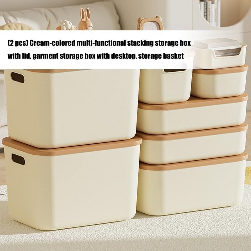 Stackable Home Storage Container Cream Design Dustproof Lid Storage Container For Clothes Toy Organization