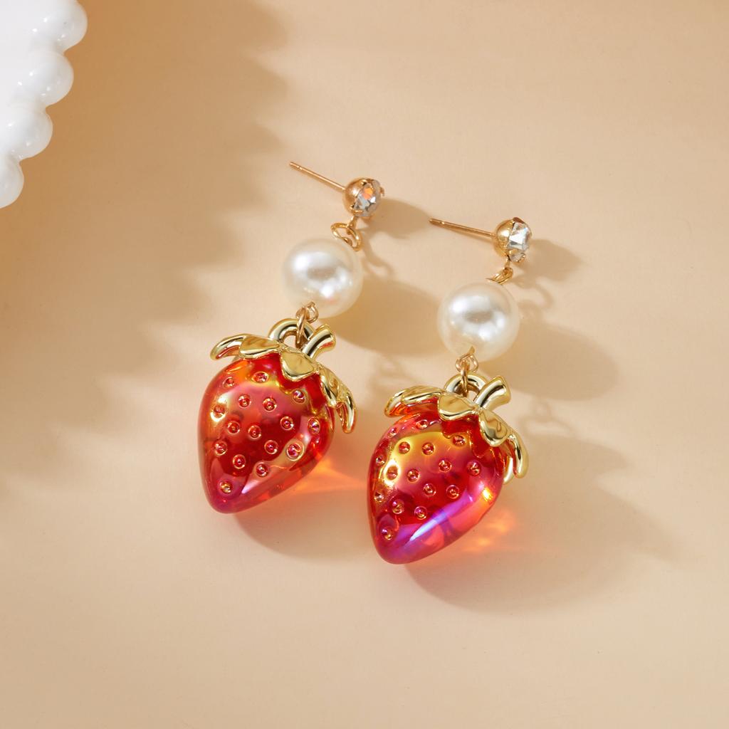 Sweet Cute 3D Resin Raspberry Drop Earrings for Women Enamel Green Leaves Red Strawberry Earring Girls Daily Wear Jewelry Gift