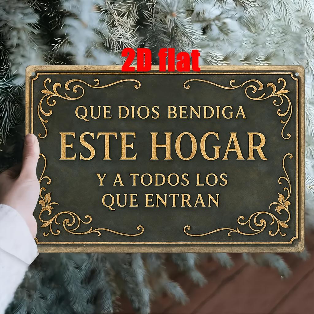 2D, 1pc Metal Wall Art Sign, Wall Decoration Poster, Spanish God Bless This Home Theme Iron Mural, Suitable for Family Prayer Ro
