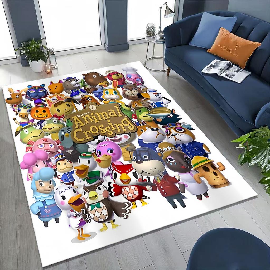 Game Animal Crossing Wild World Cartoon Rug for Bedroom Living Room Sofa Home Doormat Decor, Large Kids Play Non-slip Floor Mat