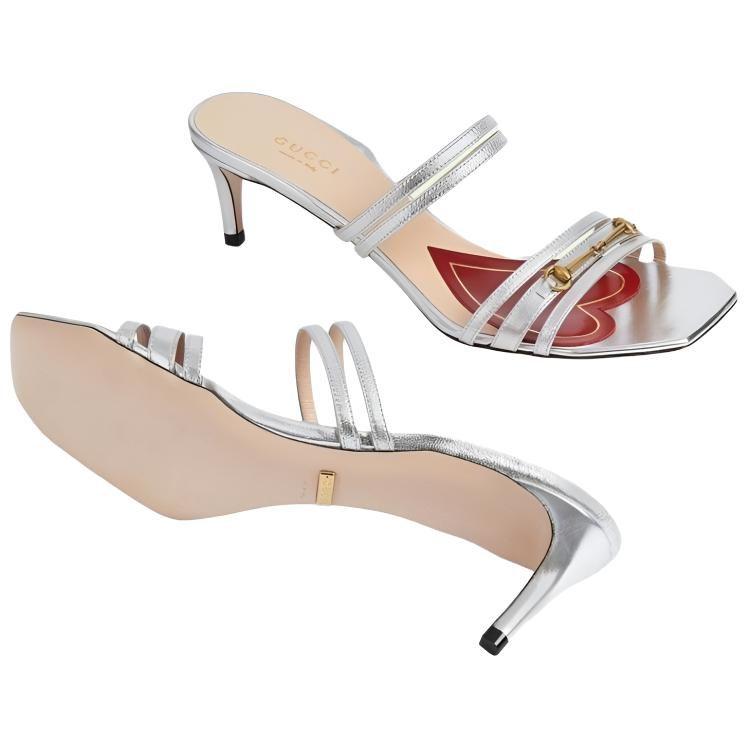 Gucci Slim Heel Slide Slippers Women's Silver 695215 B8B00 8106