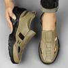 Summer Mens Genuine Leather Slip-On Sandals Breathable Outdoor Casual Shoes Non-Slip Lightweight Walking Loafer Driving Moccasin