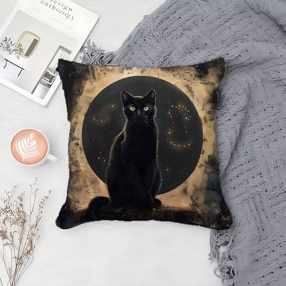 Cartoon Black Cool Cat Pattern Pillow Case Printing Pillowcase Living Room Sofa Cushion Cover Bedroom Room Decor