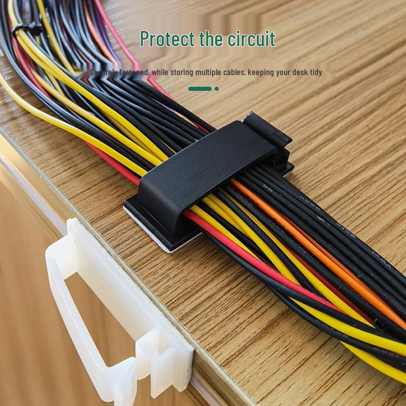 Adhesive Cable Clips - Wire Tie Holders, Flat Cable Buckle Organizers, Black and White