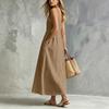 Women Sleeveless Button Front Maxi Dress Casual Long Dress with Pockets Lightweight Summer Sundress