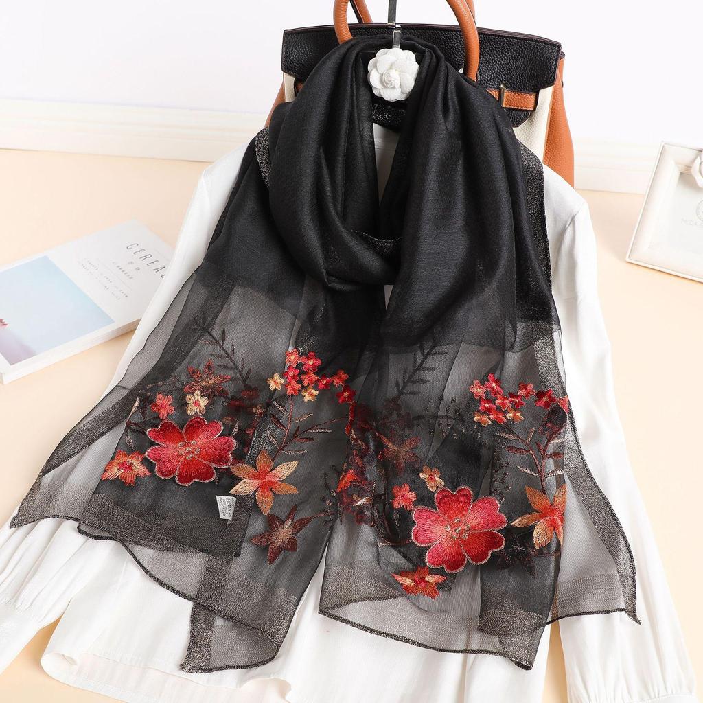 Silk Women Scarf Warm Wool Shawls Wraps Bufanda Floral Pashmina Embroidery Scarves Foulard  Hijab Long Female Bandana