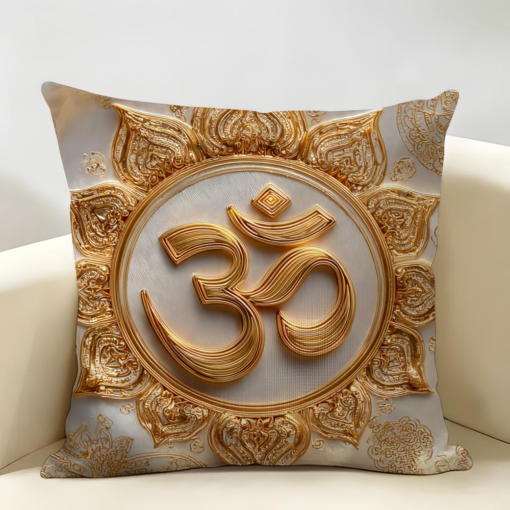 Luxury Golden Mandala Om Cushion Cover Natural Linen Organic Fabric DoubleSided Printing Room Sofa Decor Pillow Case