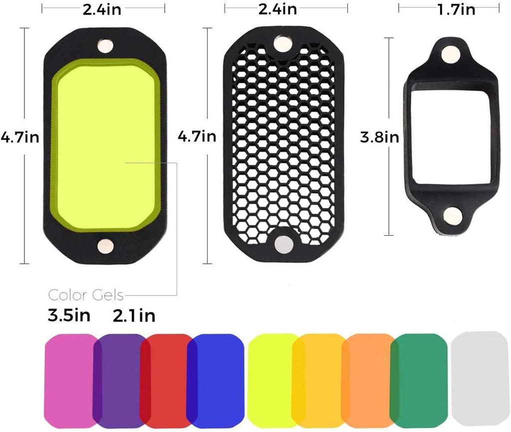 PHOLSY Honeycomb Grid Universal Flash Gel Lighting Filter Kit Color Correction for and Yongnuo Camera Flashes Canon, Nikon, Sony, Godox,