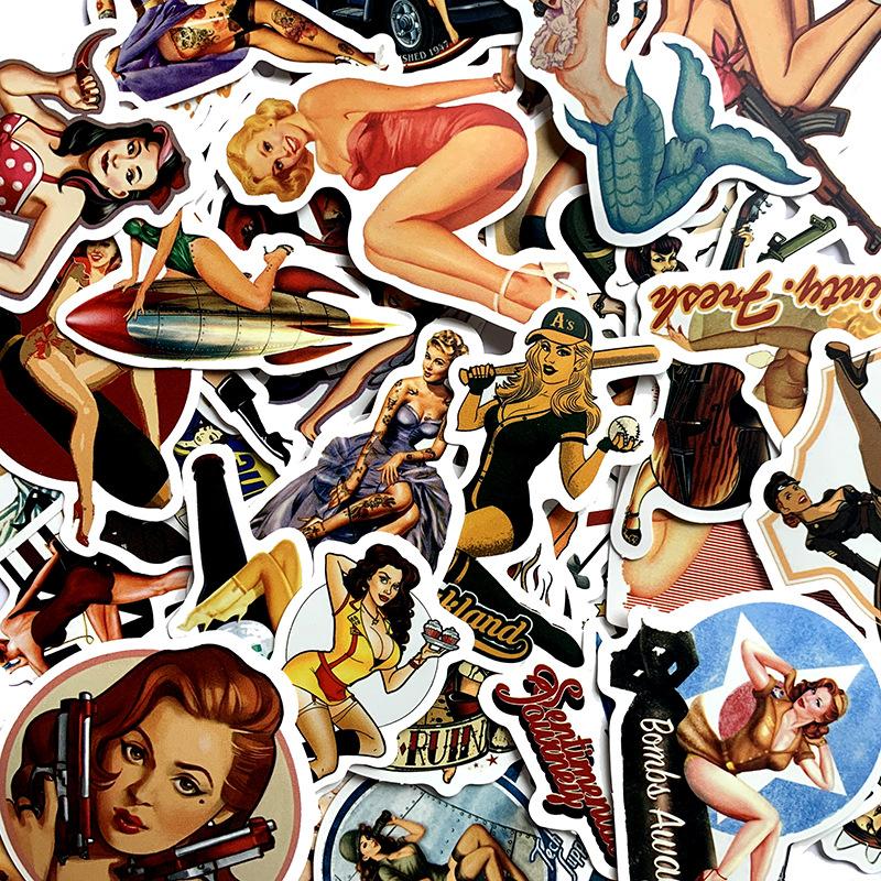 103049Pcs Retro Poster Girl Stickers For Suitcase Skateboard Laptop Luggage Fridge Phone Car Styling Diy Decal Sticker