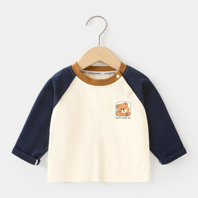 

Детская хлопковая футболка с длинными рукавами на весну и осень, верхняя часть, базовая рубашка 120cm темно-синий