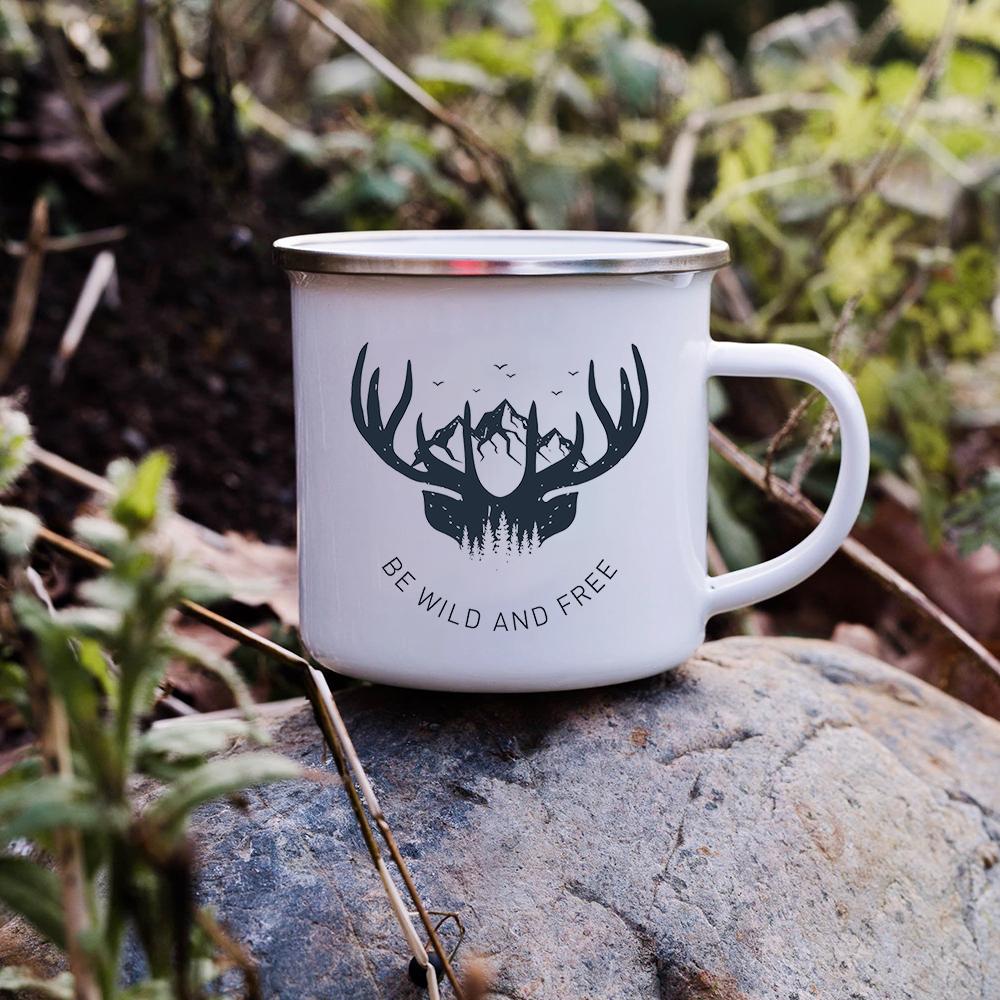 Sunset Forest Creek Creative Enamel Coffee Mugs Outdoor Travel Water Cups Camping Bonfire Party Beer Drink Milk Mug Best Gifts