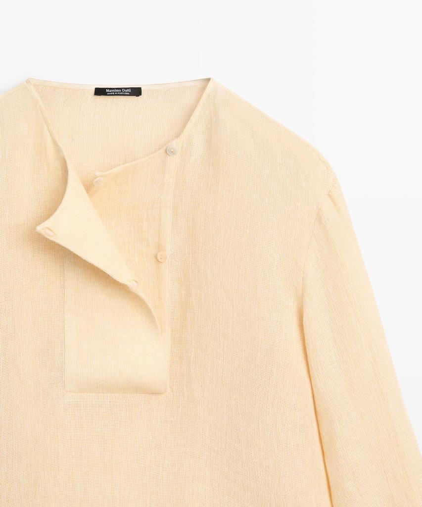 Masimodutti Linen Bib Detail Fluid Blouse